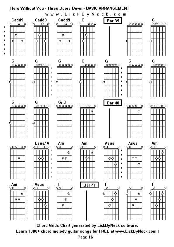 Chord Grids Chart of chord melody fingerstyle guitar song-Here Without You - Three Doors Down - BASIC ARRANGEMENT,generated by LickByNeck software.